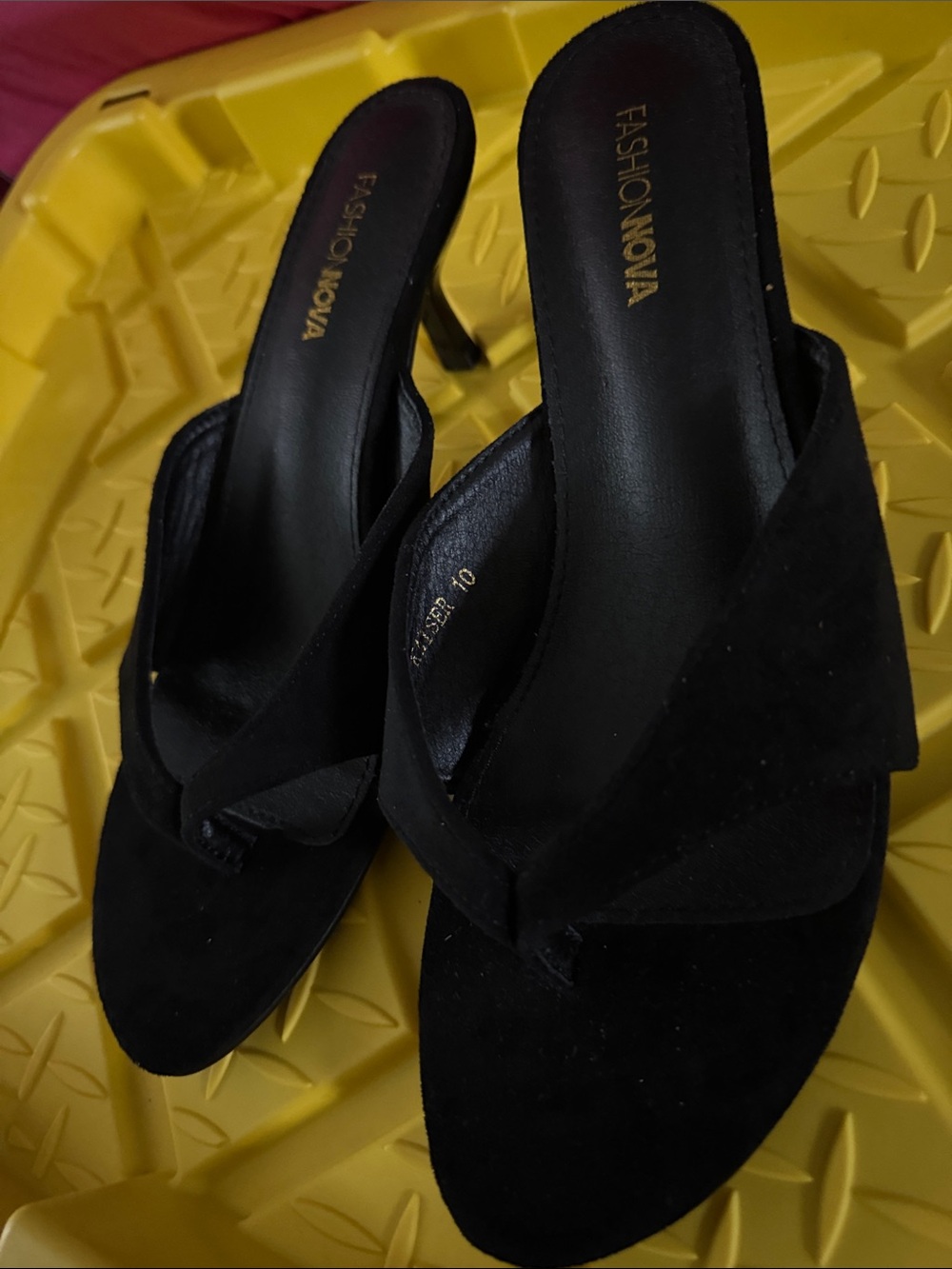 Fashion Nova Black Suede Thong Mule Heel
